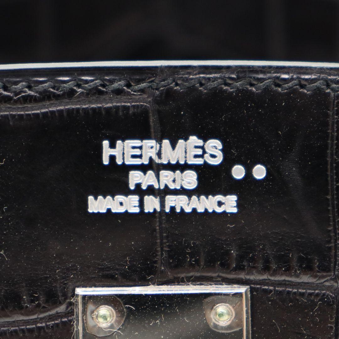 Hermès 25cm Birkin Noir Matte Niloticus Crocodile Palladium Hardware en vente 2