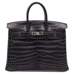 Hermès 25cm Birkin Black Matte Niloticus Crocodile Palladium Hardware