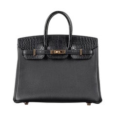 Hermès - Birkin 25cm - Alligator Noir/Togo - Or Rose - 2021