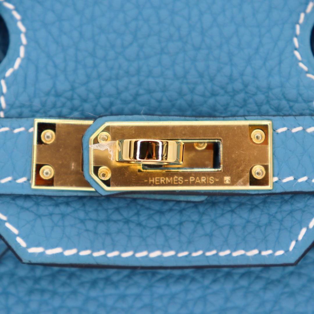 Hermès 25cm Birkin Bleu Jean Togo Leder Gold Hardware im Angebot 1