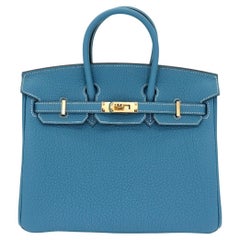 Hermès 25cm Birkin Bleu Jean Togo Leder Gold Hardware