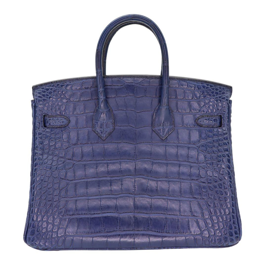 Purple Hermès 25cm Birkin Bleu Saphir Matte Alligator Gold Hardware For Sale
