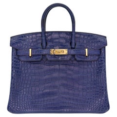 Hermès 25cm Birkin Bleu Saphir Matte Alligator Gold Hardware