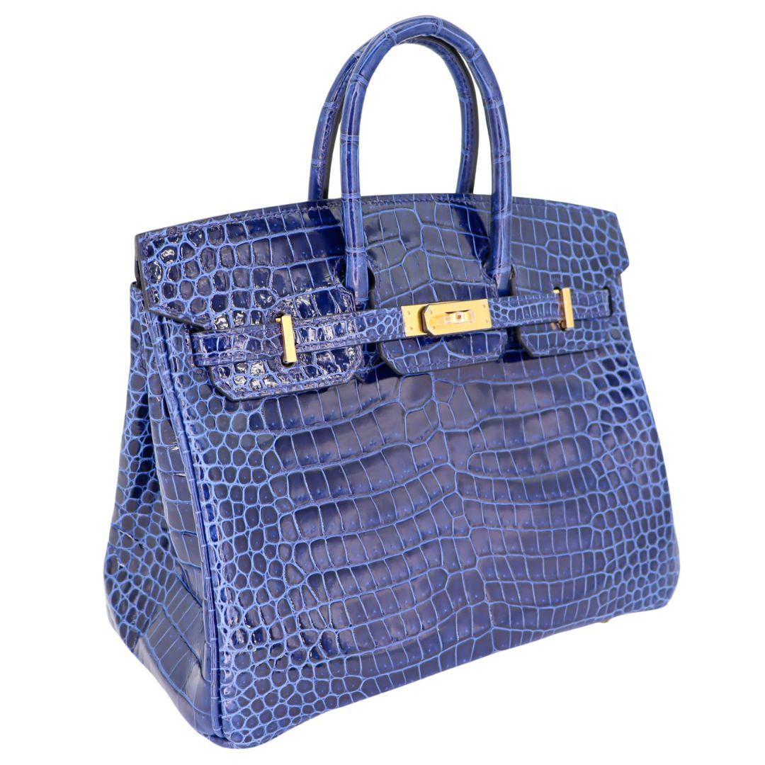 Brand: Hermès
Style: Birkin
Size: 25cm
Color: Bleu Saphir
Material: Shiny Porosus Crocodile
Hardware: Gold Hardware (GHW)
Dimensions: 10