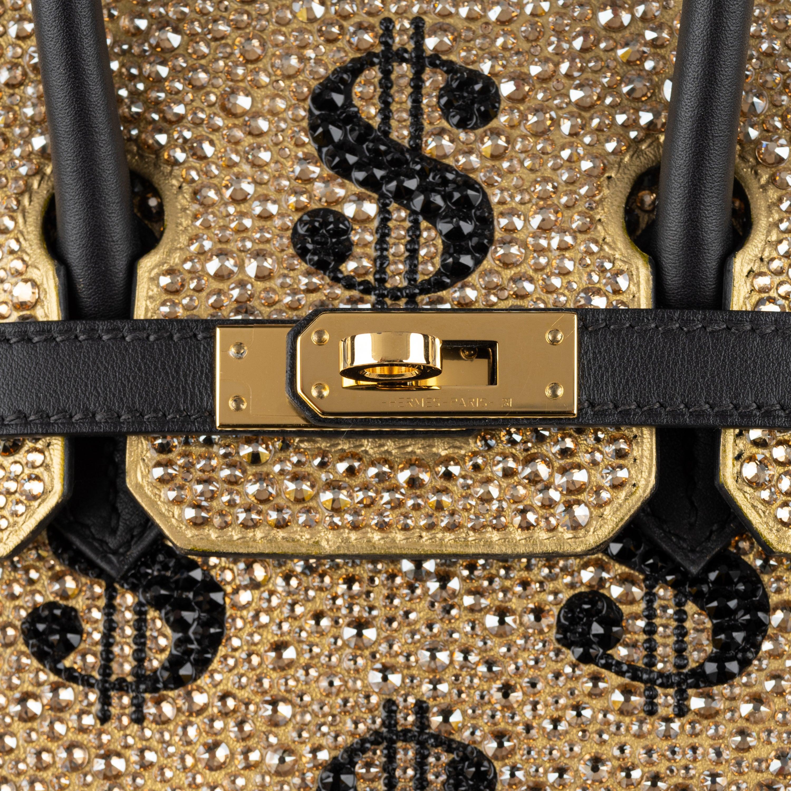 Hermès 25cm Birkin Customized Gold Moneybags Swarovski Crystal Gold Hardware For Sale 7