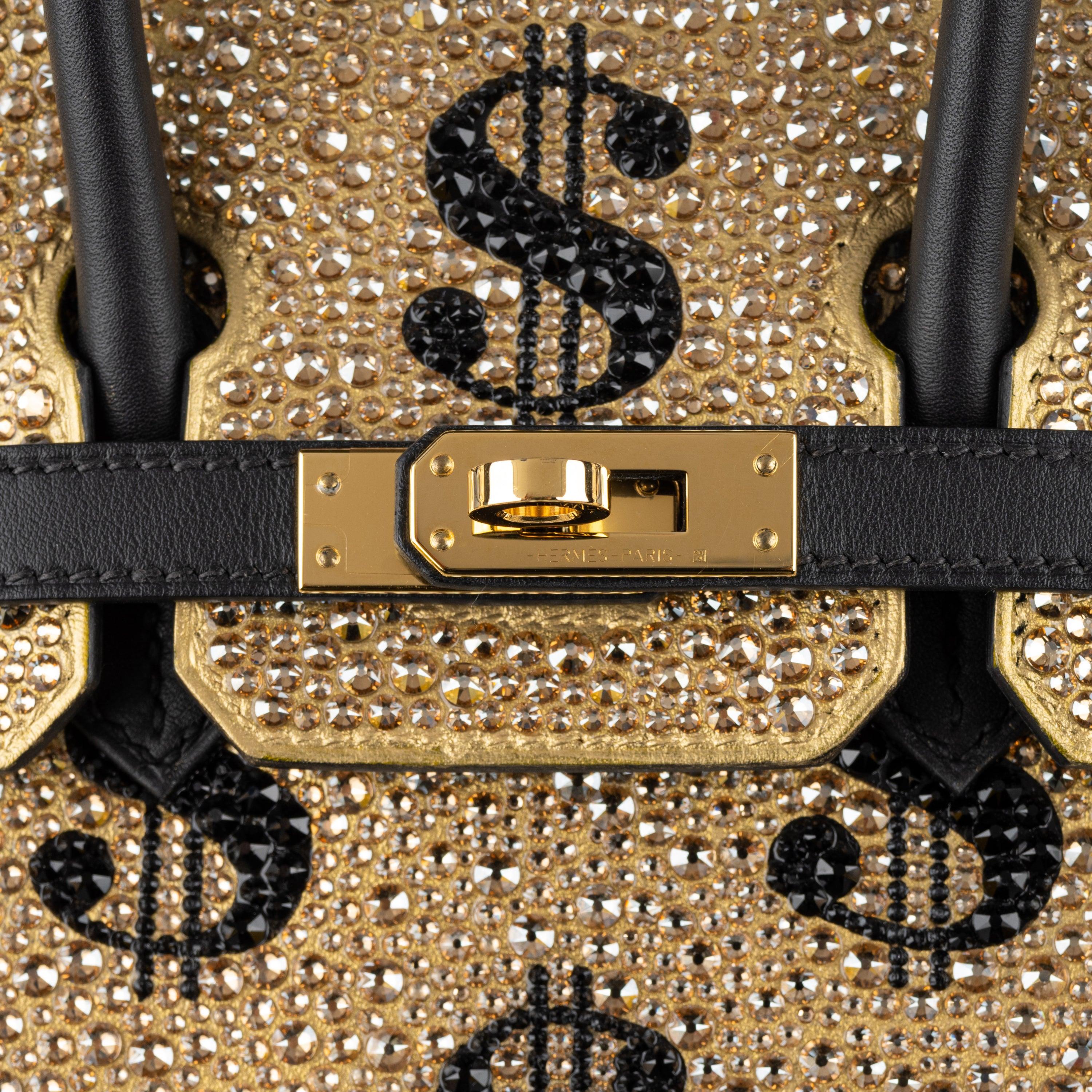 Hermès 25cm Birkin Customized Gold Moneybags Swarovski Crystal Gold Hardware For Sale 6