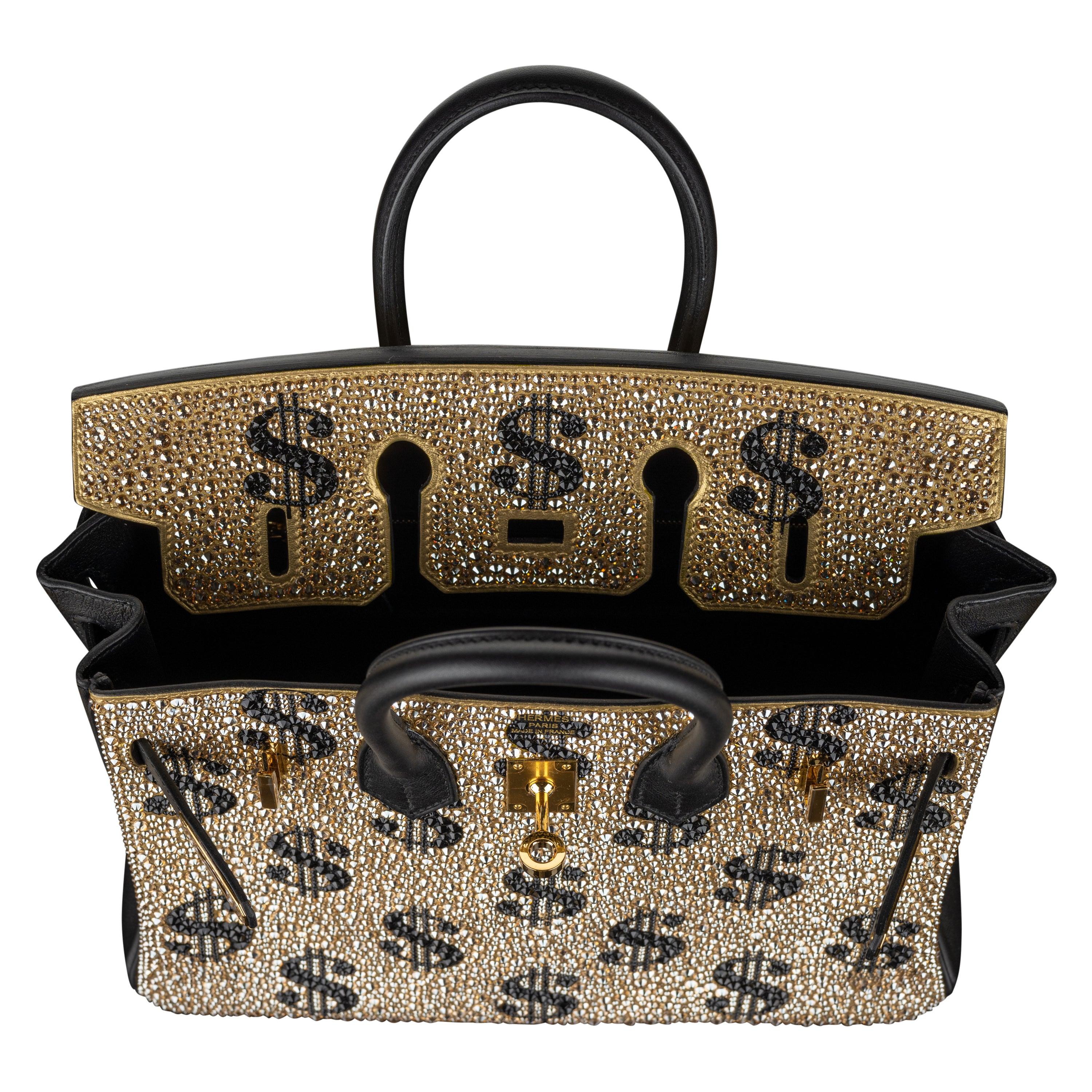 Hermès 25cm Birkin Customized Gold Moneybags Swarovski Crystal Gold Hardware For Sale 12