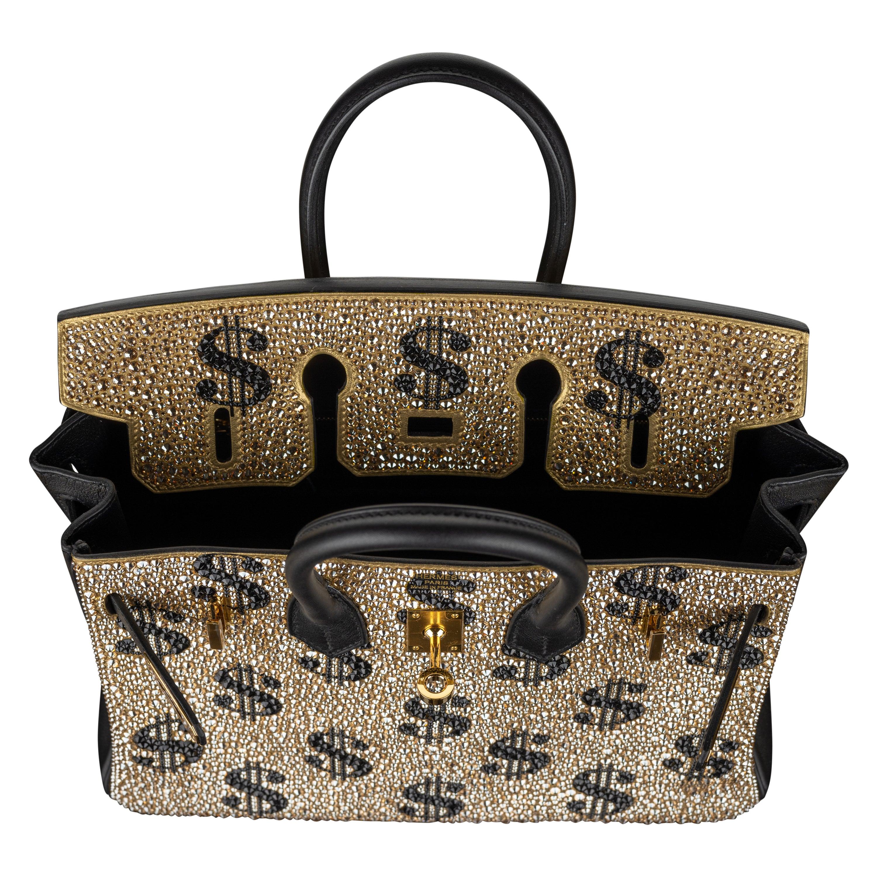 Hermès 25cm Birkin Customized Gold Moneybags Swarovski Crystal Gold Hardware For Sale 13