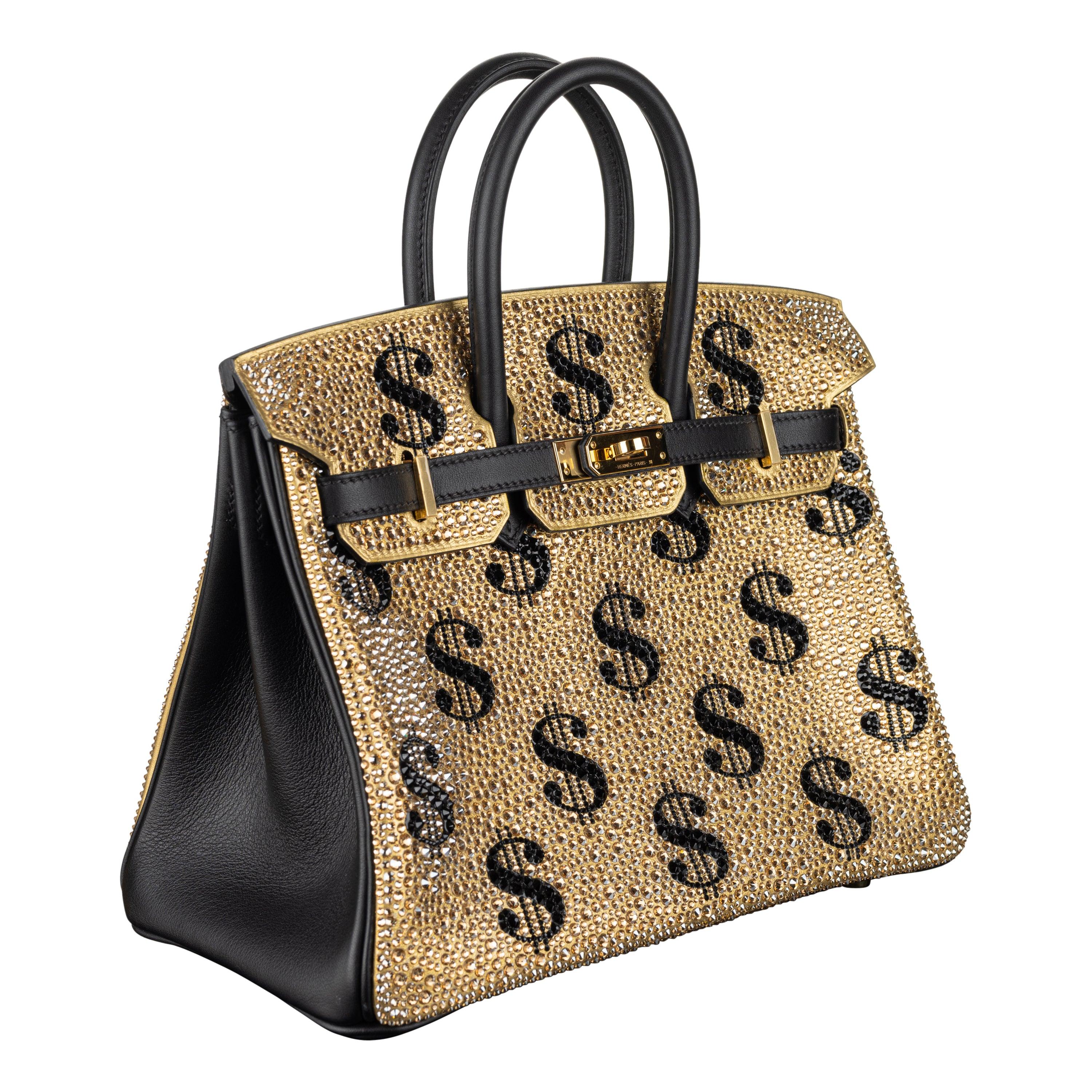 Moneybags x MB. This is a limited edition piece of transformative art on what was originally an unused Hermès 25cm Birkin. 
Hardware: Gold (GHW)
Dimensions: 10