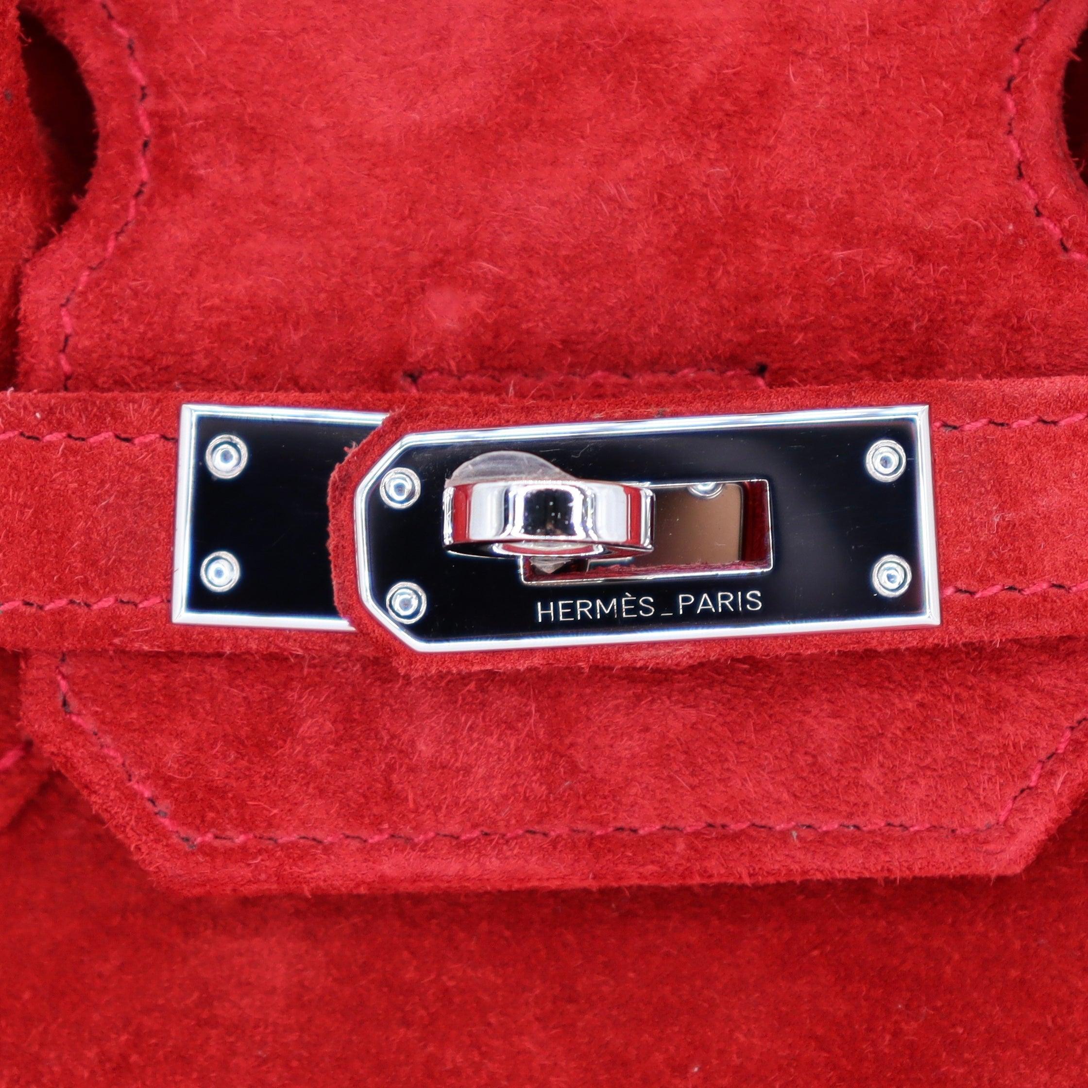 Hermès 25cm Birkin Doblis Rouge Vif Suede Palladium Hardware For Sale 1