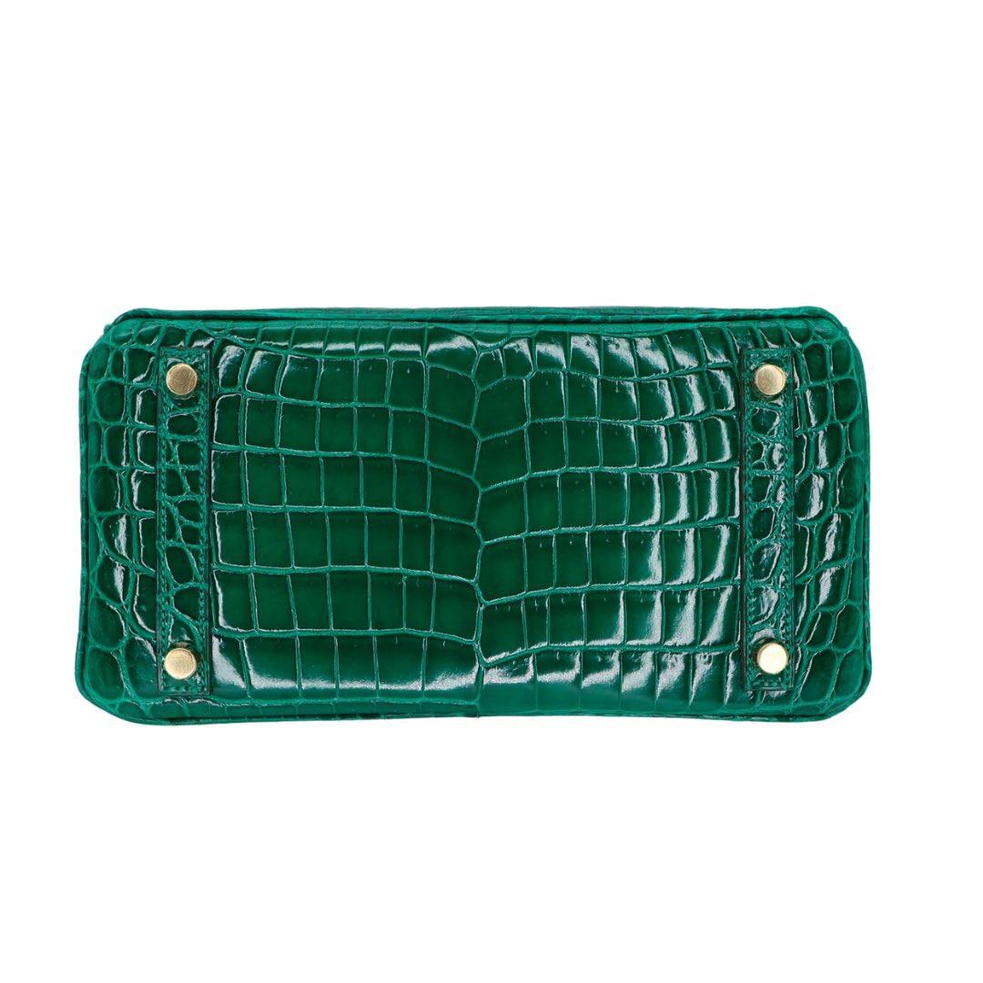 Hermès Birkin 25cm Emeraude Crocodile Niloticus brillant Ferrures en or Neuf - En vente à Santa Rosa Beach, FL