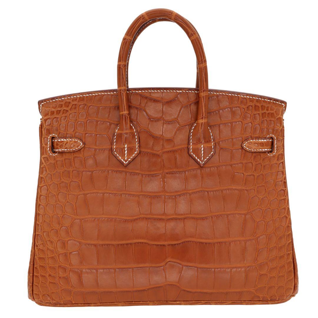 Brown Hermès 25cm Birkin Fauve Matte Alligator Palladium Hardware For Sale