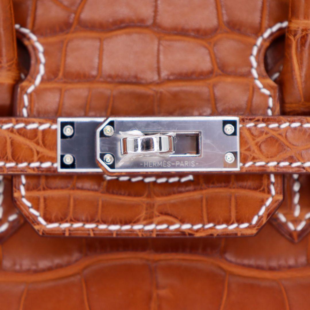 Women's Hermès 25cm Birkin Fauve Matte Alligator Palladium Hardware For Sale