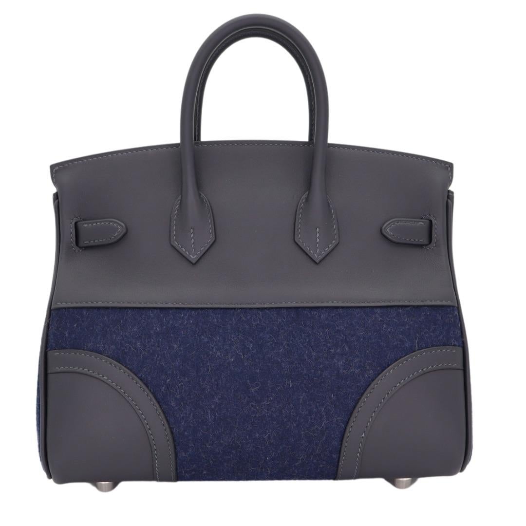 Hermès 25cm Birkin Go Team Caban/ Bleu Nuit Swift/Feutre Palladium Hardware (Schwarz) im Angebot