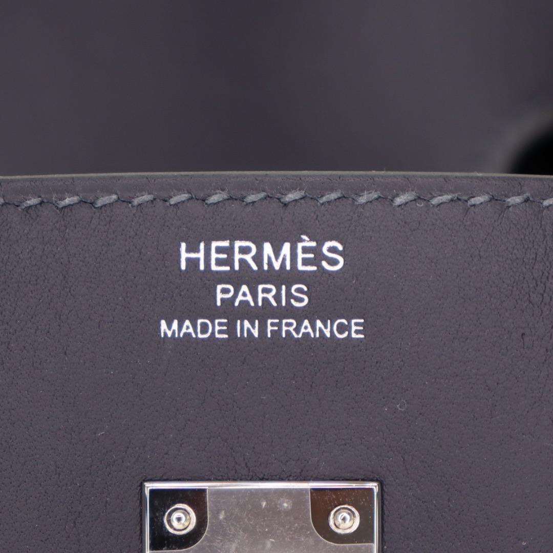 Hermès 25cm Birkin Go Team Caban/ Bleu Nuit Swift/Feutre Palladium Hardware im Angebot 1