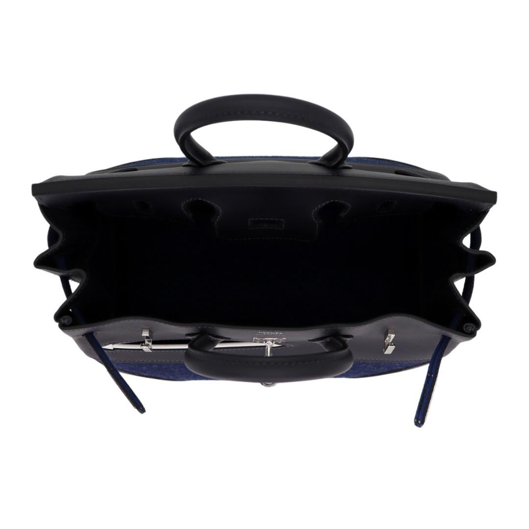 Hermès 25cm Birkin Go Team Caban/ Bleu Nuit Swift/Feutre Palladium Hardware im Angebot 2