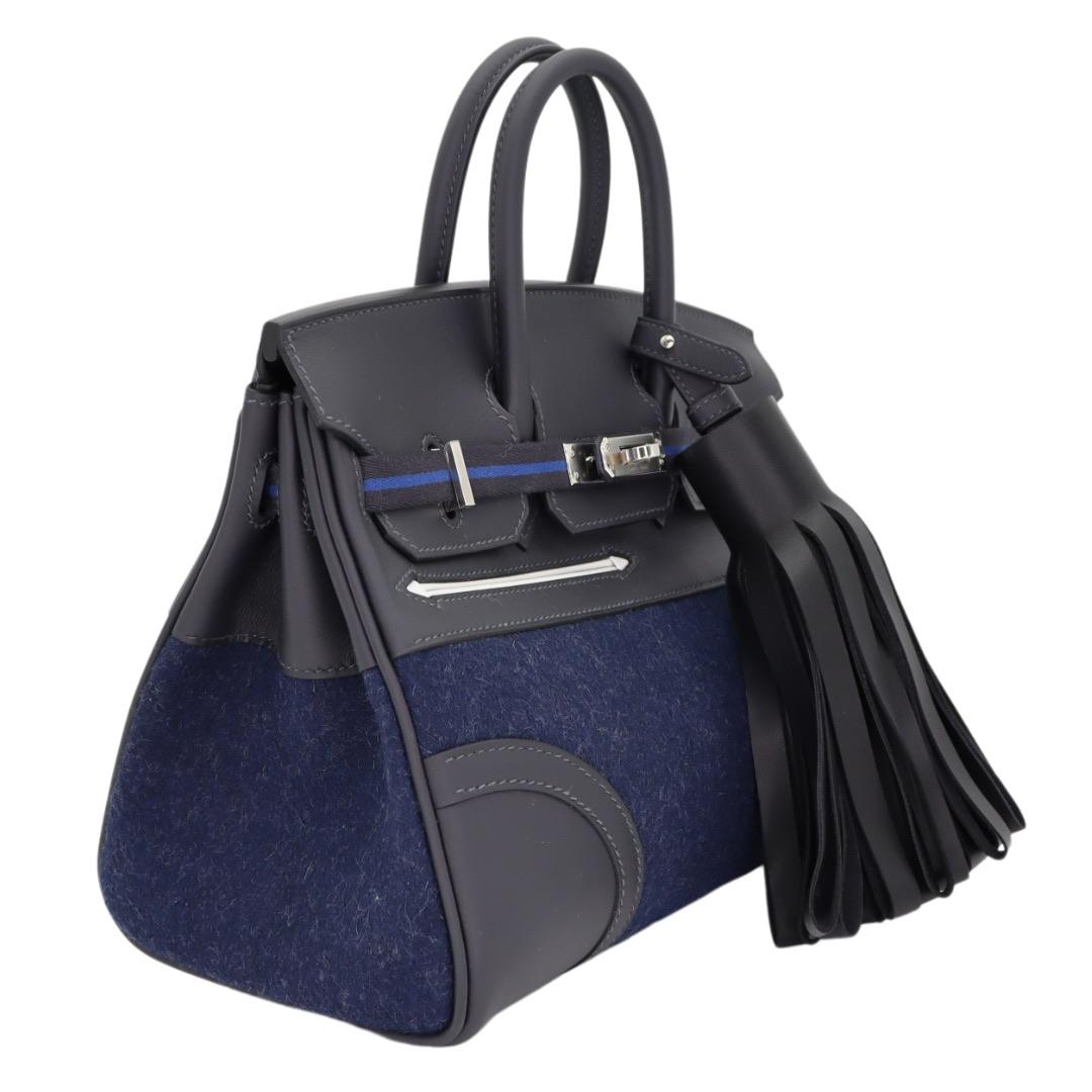 Hermès 25cm Birkin Go Team Caban/ Bleu Nuit Swift/Feutre Palladium Hardware im Angebot 4