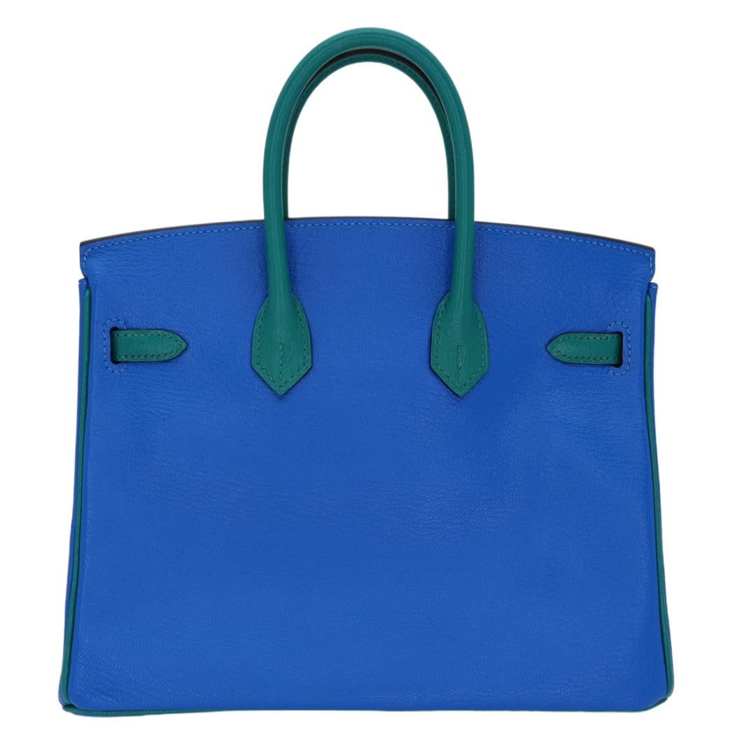 Blue Hermès 25cm Birkin HSS Bleu Hydra/Bleu Paon Chevre Brushed Palladium Hardware For Sale