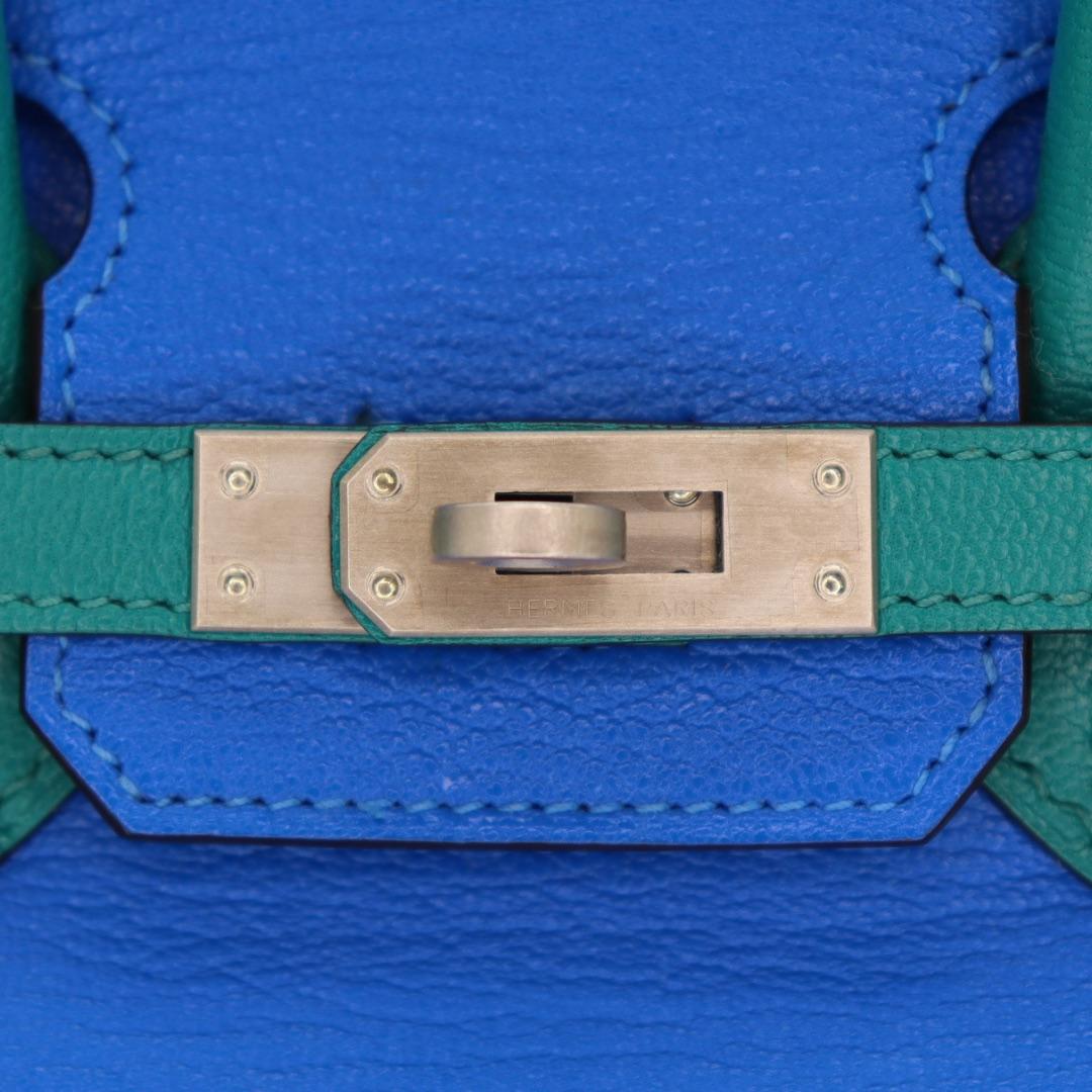Women's Hermès 25cm Birkin HSS Bleu Hydra/Bleu Paon Chevre Brushed Palladium Hardware For Sale