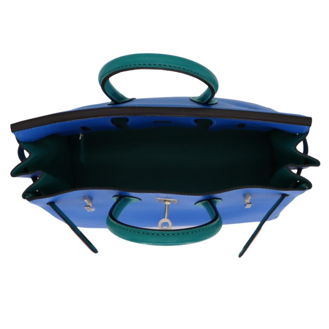 Hermès 25cm Birkin HSS Bleu Hydra/Bleu Paon Chevre Brushed Palladium Hardware For Sale 2