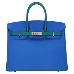 Hermès 25cm Birkin HSS Bleu Hydra/Bleu Paon Chevre Brushed Palladium Hardware