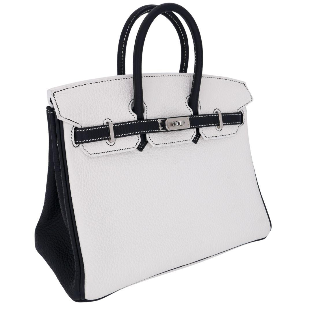 Brand: Hermès
Style: Birkin HSS
Size: 25cm
Color: Black/White
Material: Clemence Leather
Hardware: Palladium (PHW)
Dimensions: 10