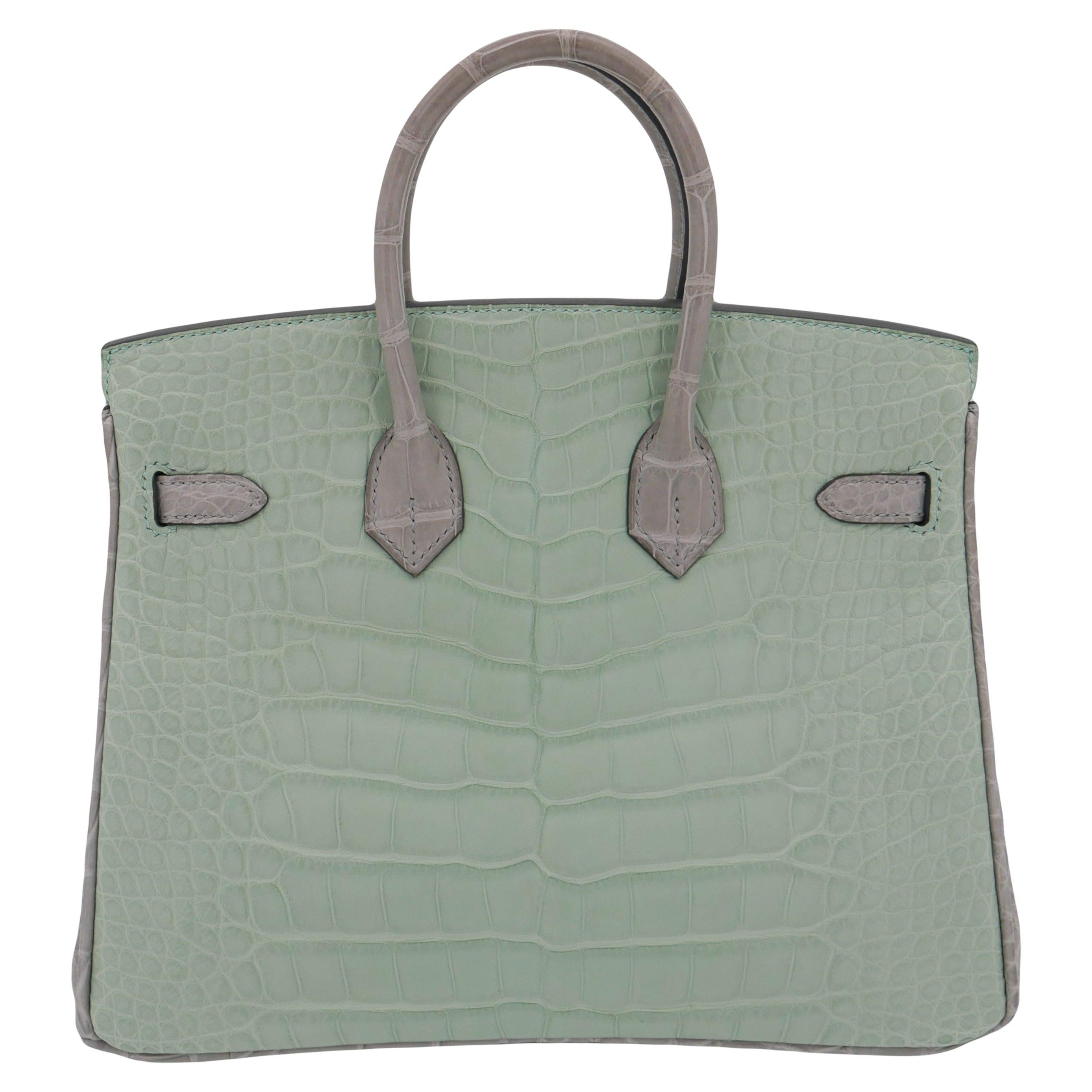 Hermès 25cm Birkin HSS Vert D'eau/Gris Perle Alligator Brushed Gold Hardware In New Condition For Sale In Santa Rosa Beach, FL