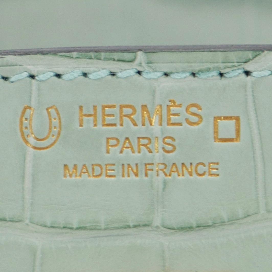 Hermès 25cm Birkin HSS Vert D'eau/Gris Perle Alligator Brushed Gold Hardware For Sale 2