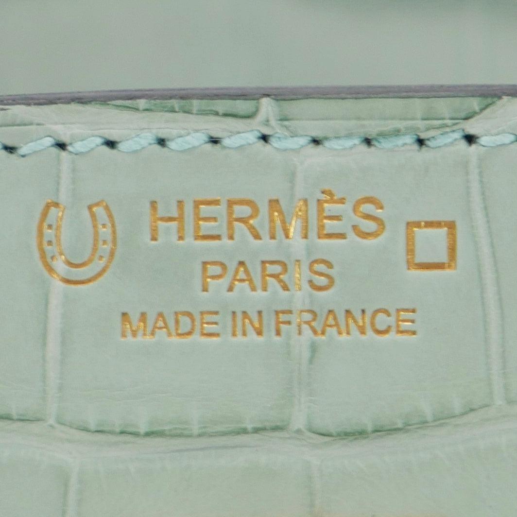 Women's Hermès 25cm Birkin HSS Vert D'eau/Gris Perle Alligator Brushed Gold Hardware For Sale