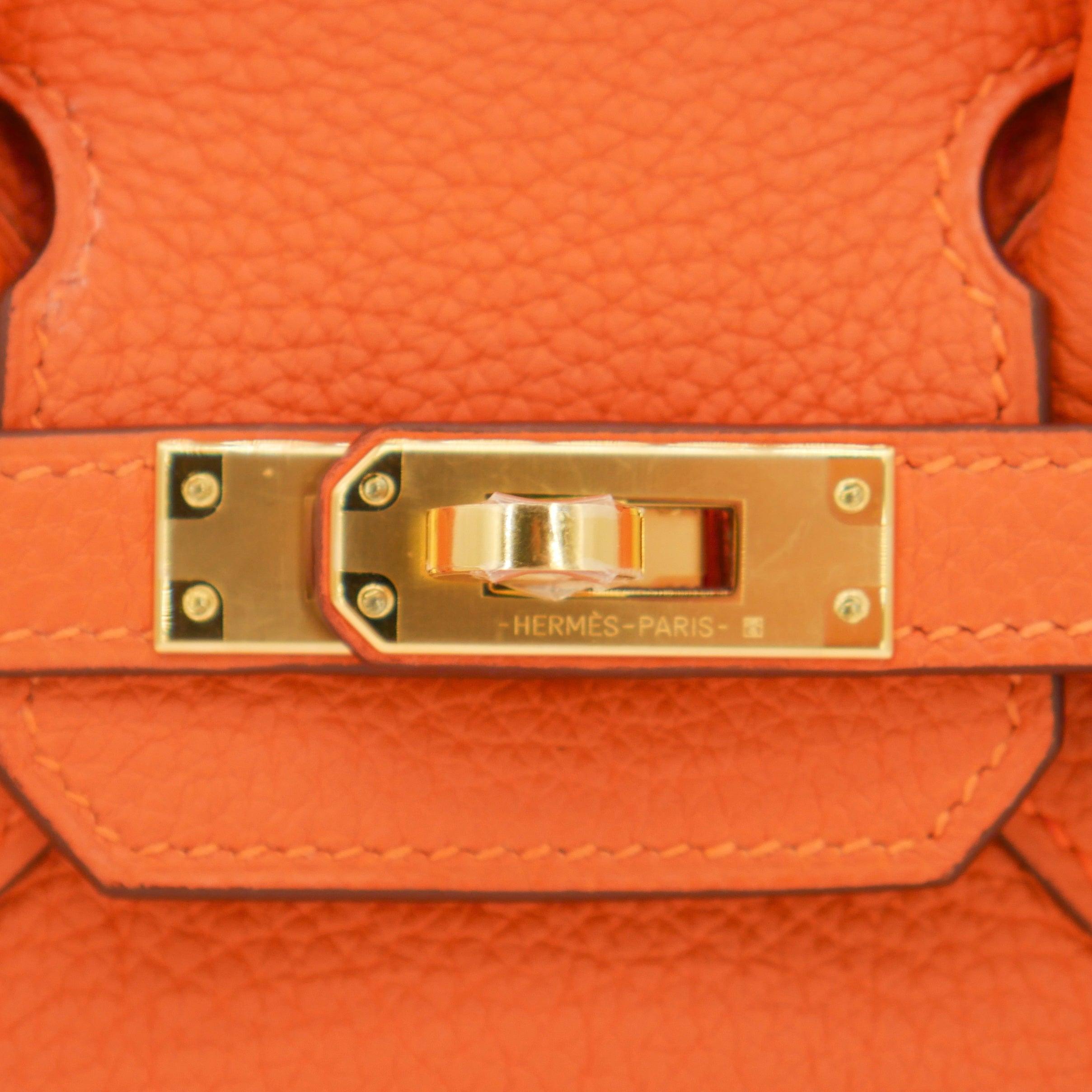 Hermès 25cm Birkin Orange Togo Leder Gold Hardware im Angebot 1