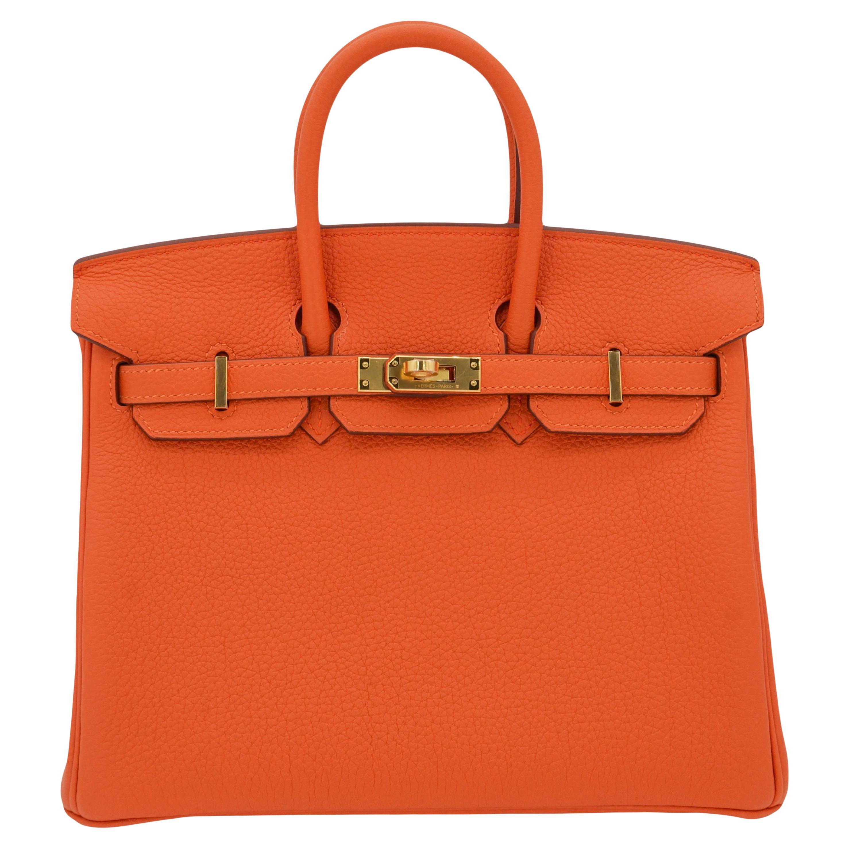 Hermès 25cm Birkin Orange Togo Leder Gold Hardware im Angebot