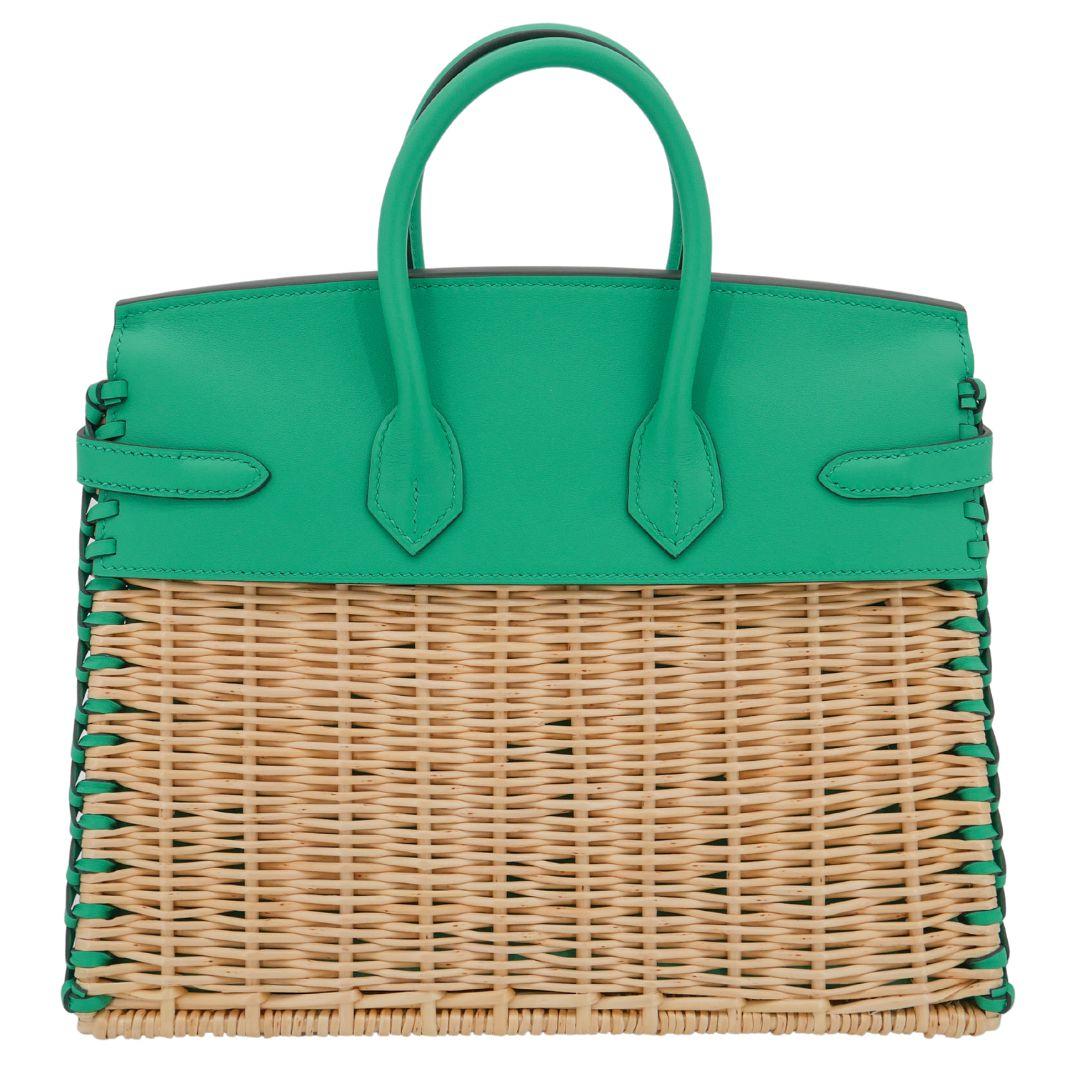 Hermès 25cm Birkin Picnic Menthe Swift Leather/Osier Wicker Palladium Hardware In New Condition For Sale In Santa Rosa Beach, FL