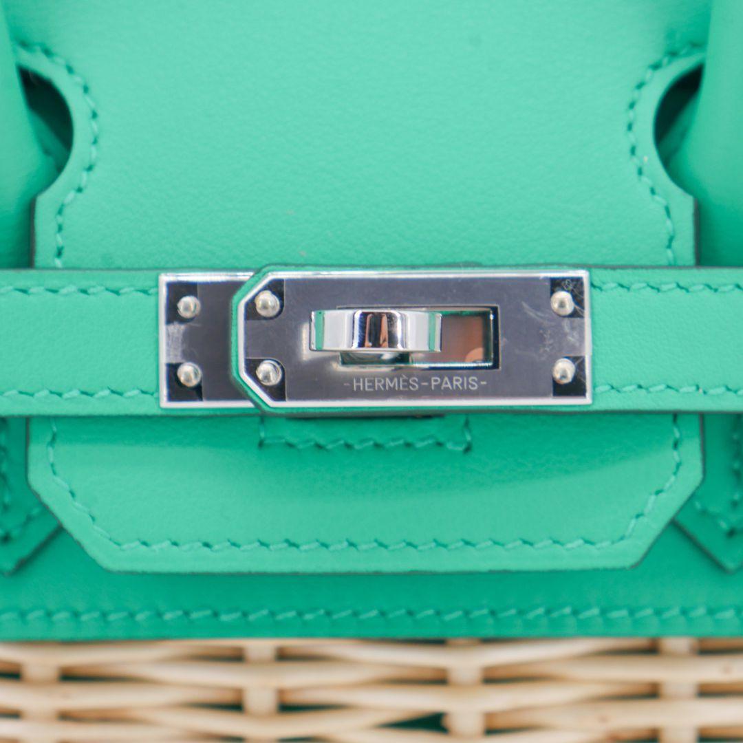 Hermès 25cm Birkin Picnic Menthe Swift Leather/Osier Wicker Palladium Hardware In New Condition In Santa Rosa Beach, FL