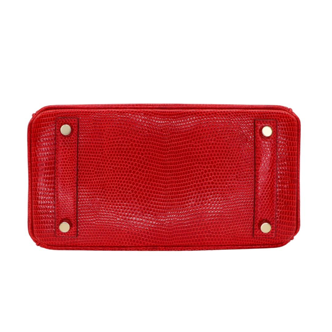 Hermès 25cm Birkin Rouge Exotic Lizard Gold Hardware In New Condition For Sale In Santa Rosa Beach, FL