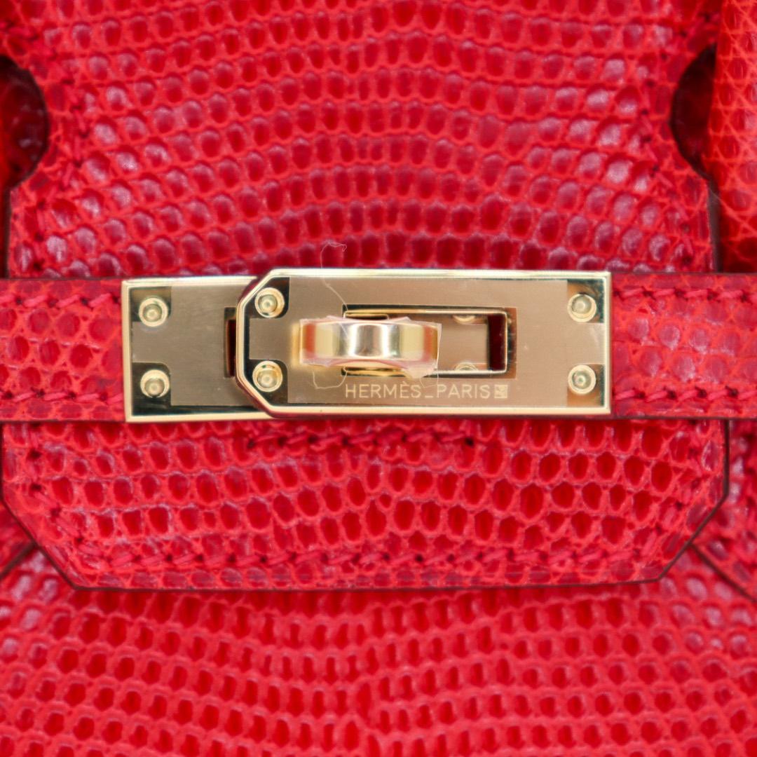 Women's Hermès 25cm Birkin Rouge Exotic Lizard Gold Hardware For Sale