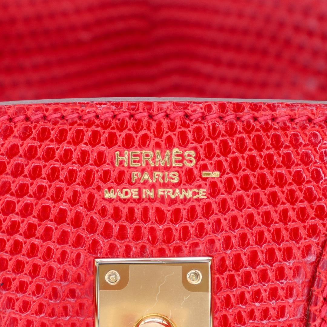 Hermès 25cm Birkin Rouge Exotic Lizard Gold Hardware For Sale 1