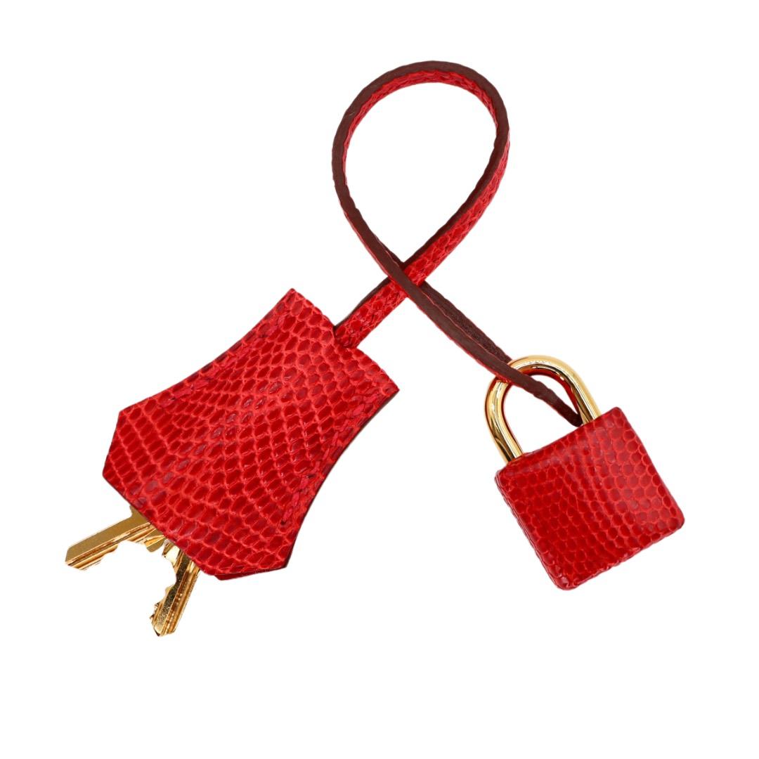Hermès 25cm Birkin Rouge Exotic Lizard Gold Hardware For Sale 3
