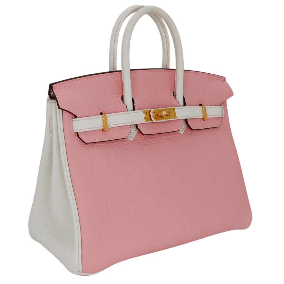 Brand: Hermès
Style: Birkin HSS
Size: 25cm
Color: Rose Sakura/White
Material: Clemence Leather
Hardware: Brushed Gold (BGHW)
Dimensions: 10