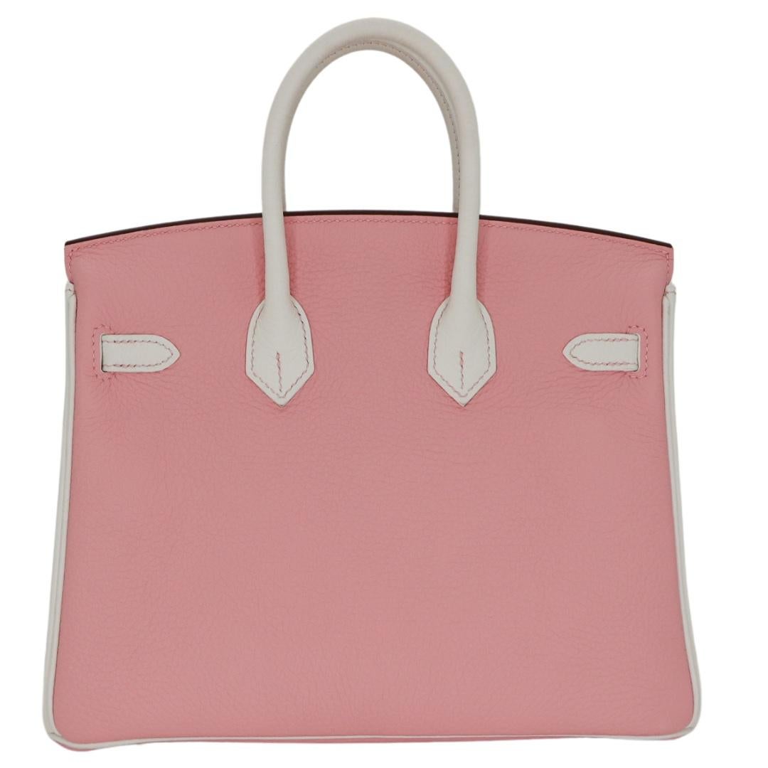 Brown Hermès 25cm Birkin Sakura/White Clemence Leather Brushed Gold Hardware For Sale