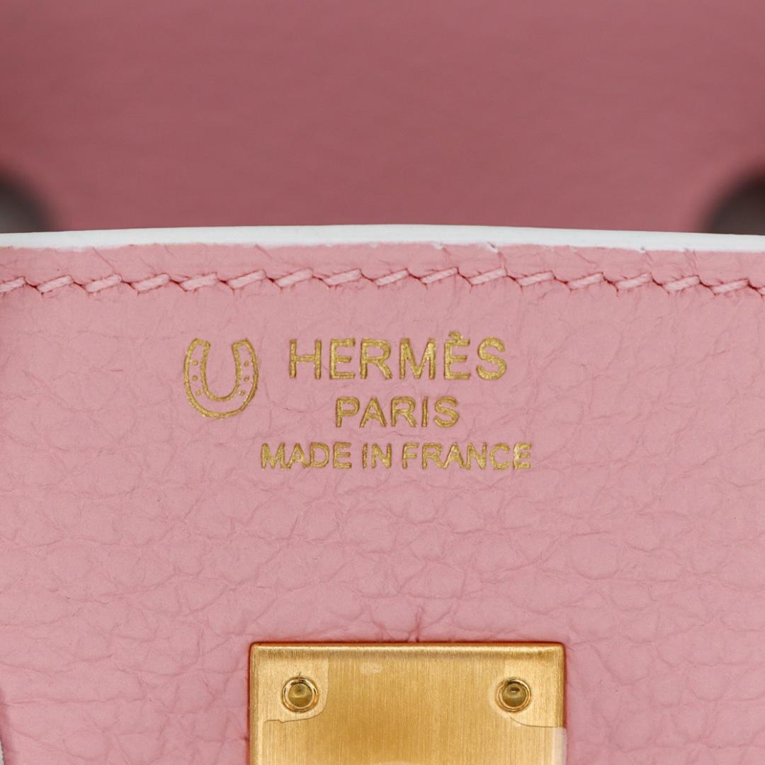Women's Hermès 25cm Birkin Sakura/White Clemence Leather Brushed Gold Hardware For Sale