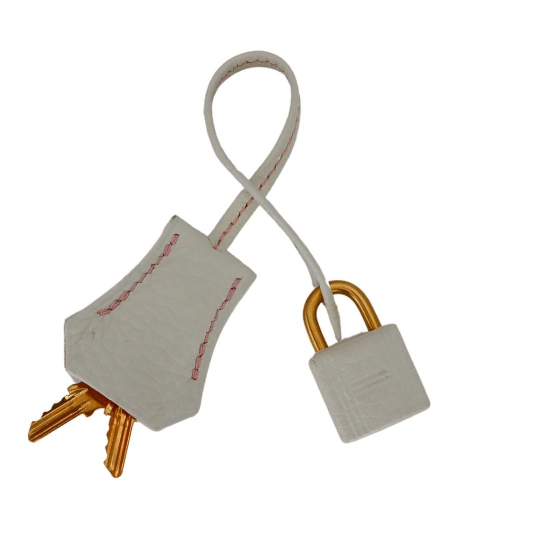 Hermès 25cm Birkin Sakura/White Clemence Leather Brushed Gold Hardware For Sale 2