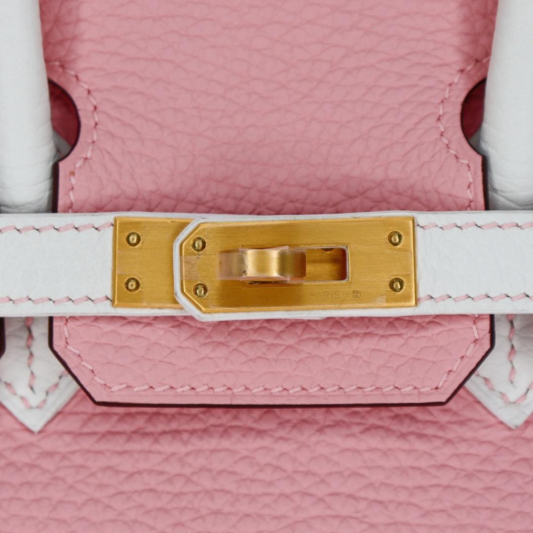 Hermès 25cm Birkin Sakura/White Clemence Leather Brushed Gold Hardware For Sale 3