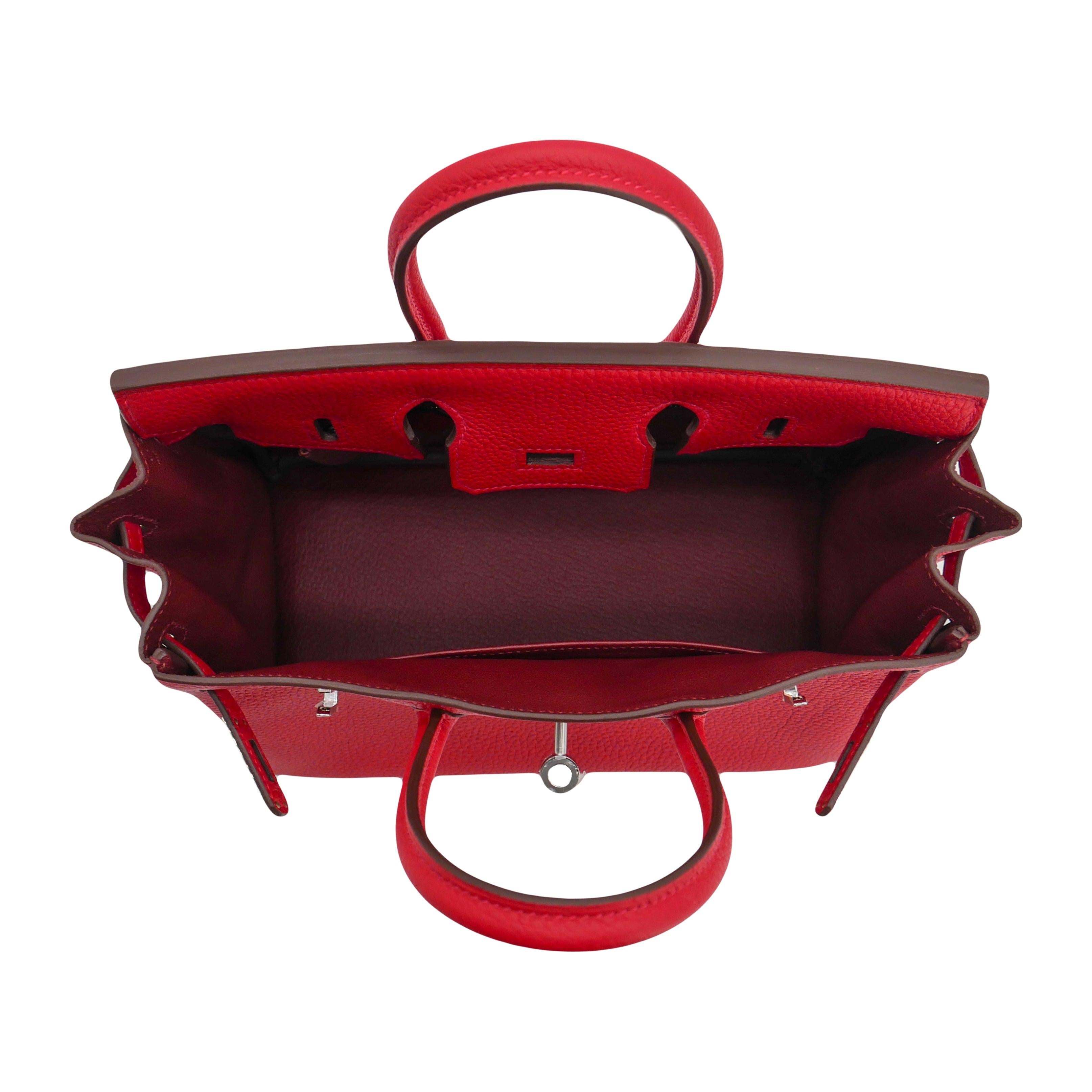 Hermès 25cm Birkin Verso Rouge Casaque Togo Leather Palladium Hardware For Sale 2