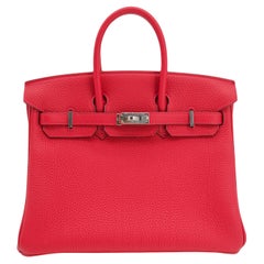 Hermès 25cm Birkin Verso Rouge Casaque Togo Cuir Palladium Hardware