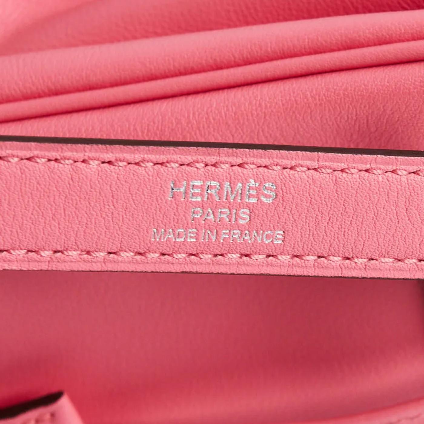 Hermes Sac Kelly Retourne 25cm Rose Swift Cuir Plaqué Palladium en vente 8