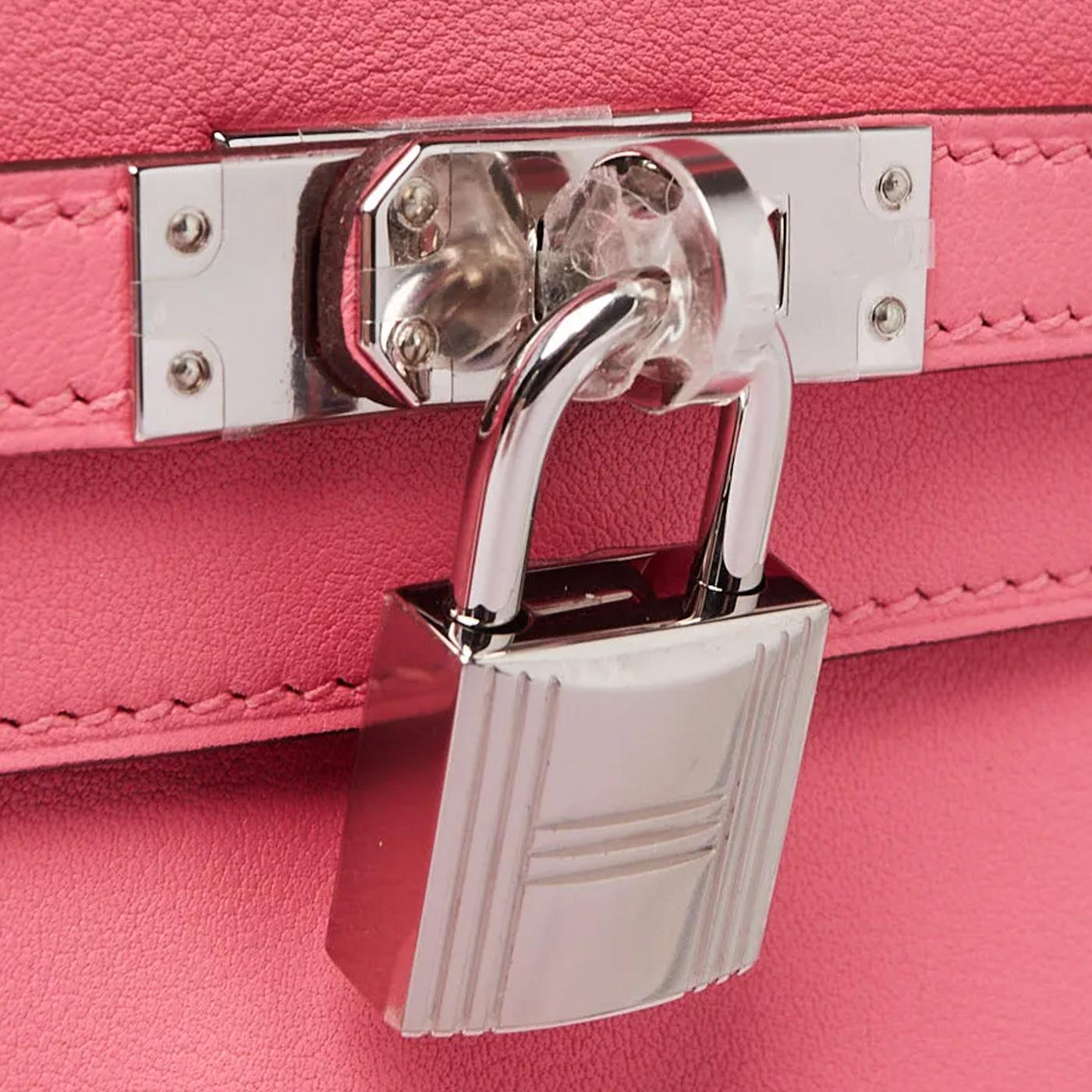 Hermes 25cm Bubblegum Pink Swift Leather Palladium Plated Kelly Retourne Bag For Sale 4