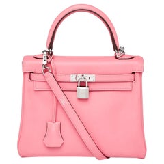 Hermes 25cm Bubblegum Pink Swift Leather Palladium Plated Kelly Retourne Bag