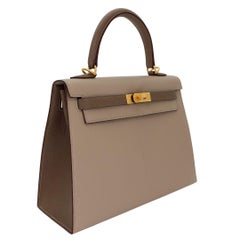 Hermès 25cm Kelly HSS Etoupe/ Gris Tourterelle Chevrè Brushed Gold Hardware