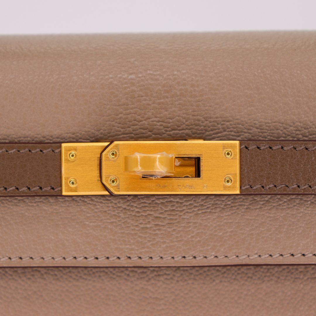 Women's Hermès 25cm Kelly HSS Etoupe/ Gris Tourterelle Chevrè Brushed Gold Hardware