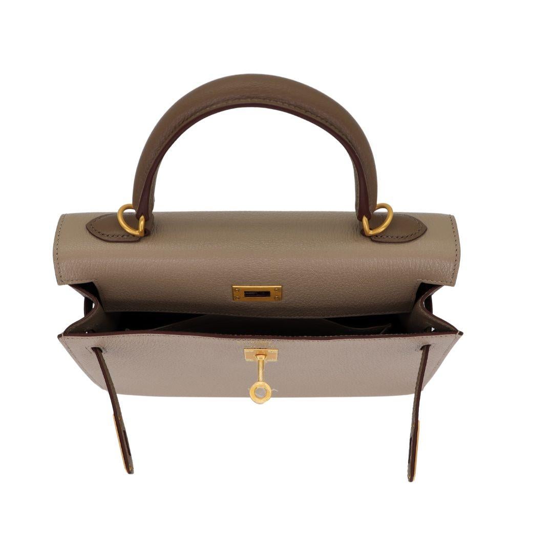 Hermès 25cm Kelly HSS Etoupe/ Gris Tourterelle Chevrè Brushed Gold Hardware 2